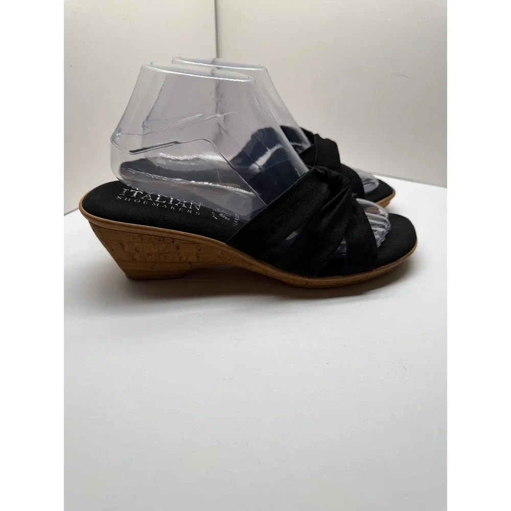 Italian Shoemakers Womens‎ Black Knotted Wedge Sandals Cork Heel Mule 9